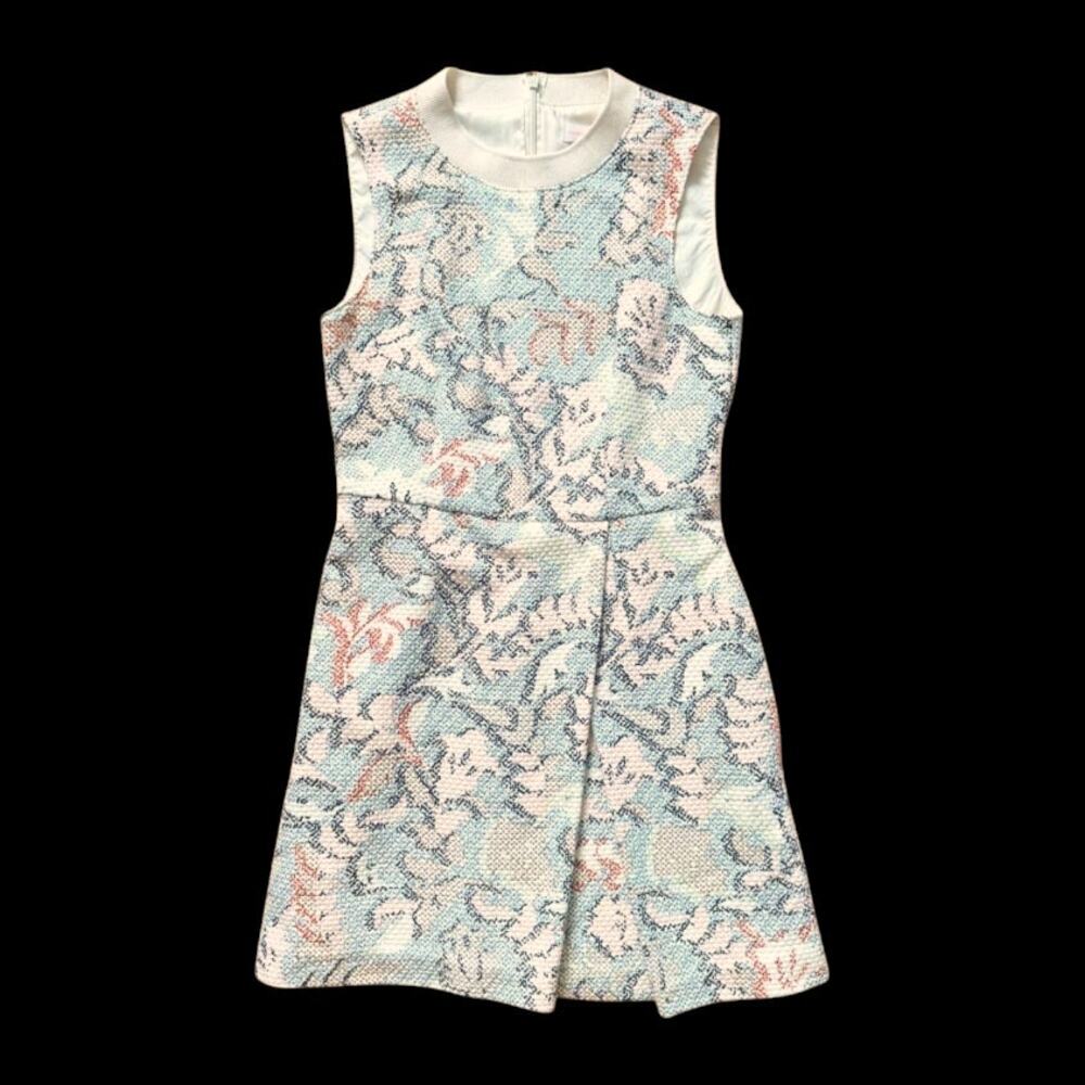 Tory Burch Blue Cream High Neck Sleeveless Fit Flare Mini Dress | Size 2